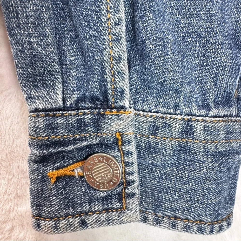 Vintage 90s Y2K The Limited Jeans Denim Trucker Jacket Zip Front 100% Cotton
